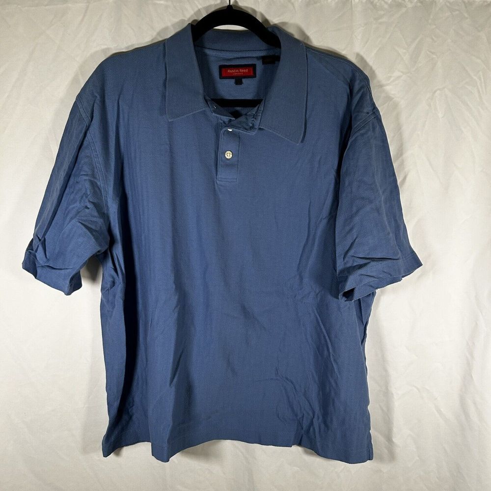 Austin Reed Shirt Men's Large Blue Short Sleeve Collared Polo 100% Cotton